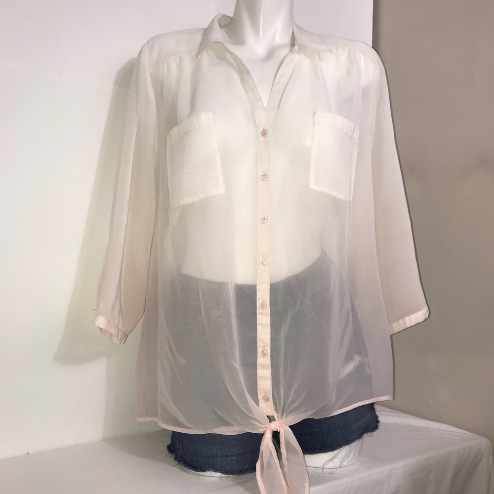 Reitmans Sheer Peach Ombre Casual Button DownShirt